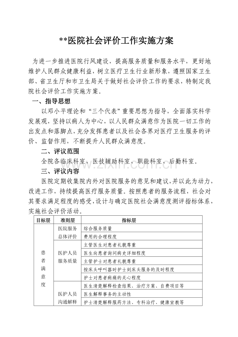 医院社会评价工作实施方案.doc_第1页