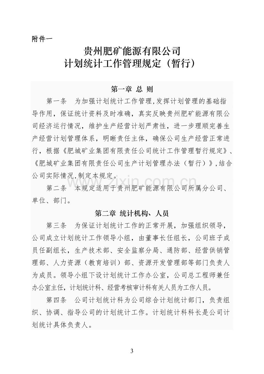 贵州肥矿能源有限公司计划统计工作管理规定(暂行).doc_第3页