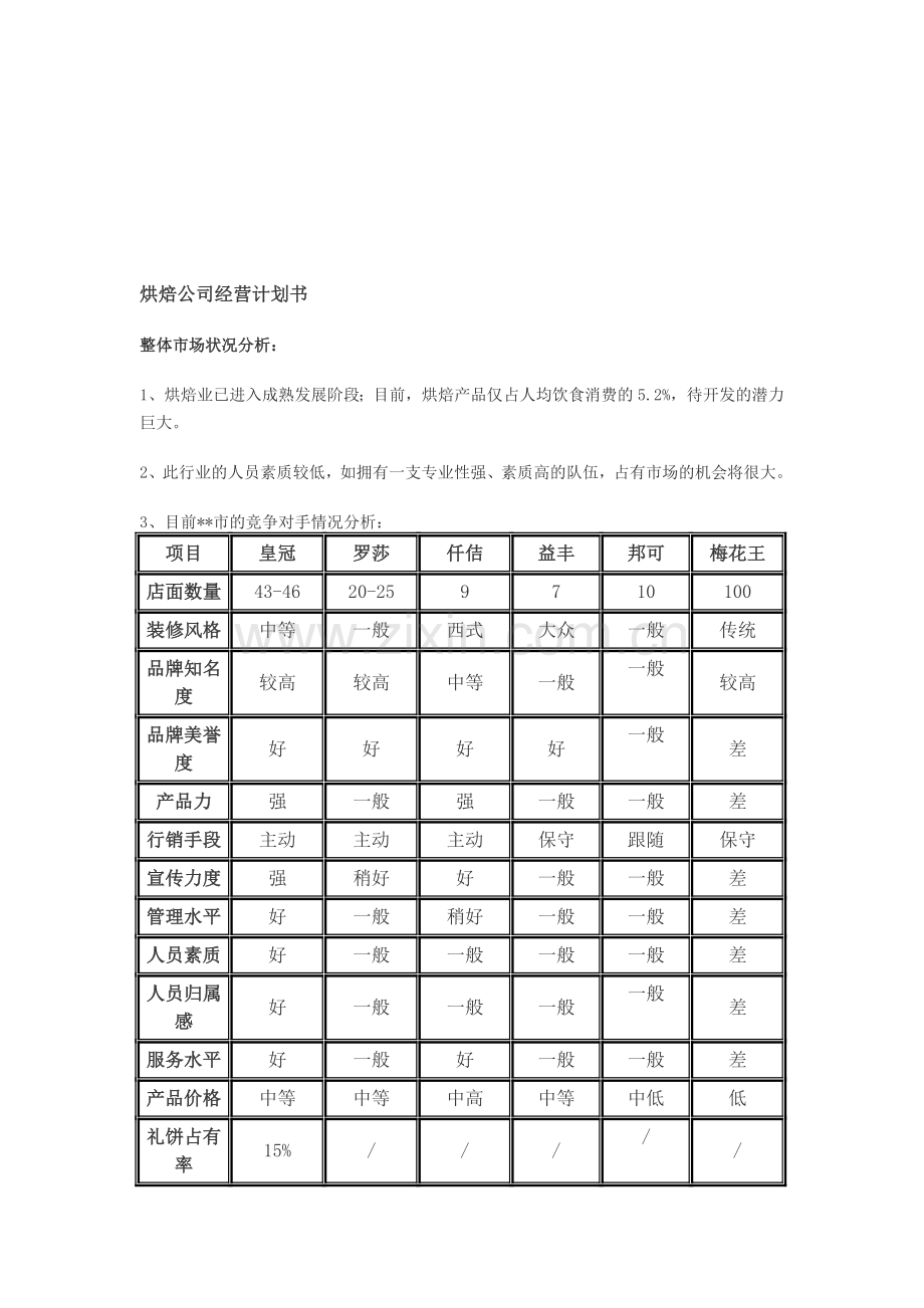 烘焙公司经营计划书.doc_第1页