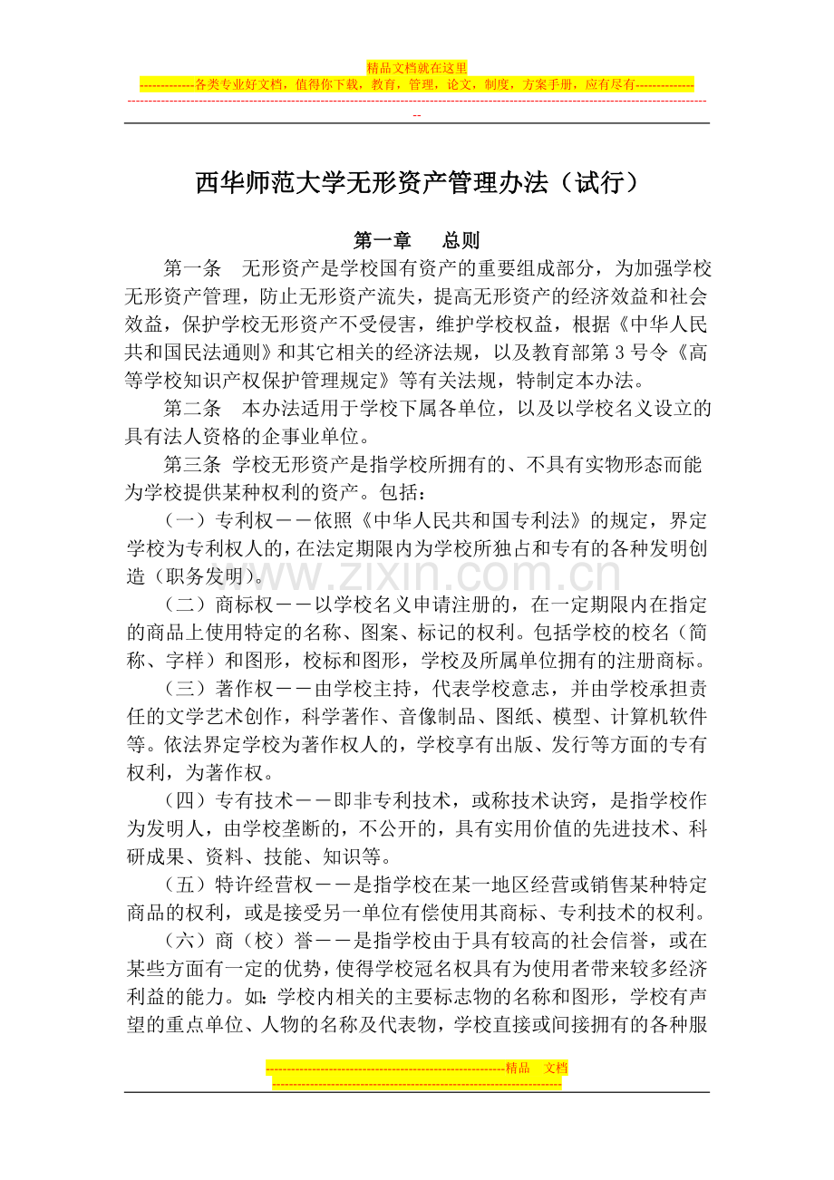 西华师范大学无形资产管理办法(试行).doc_第1页