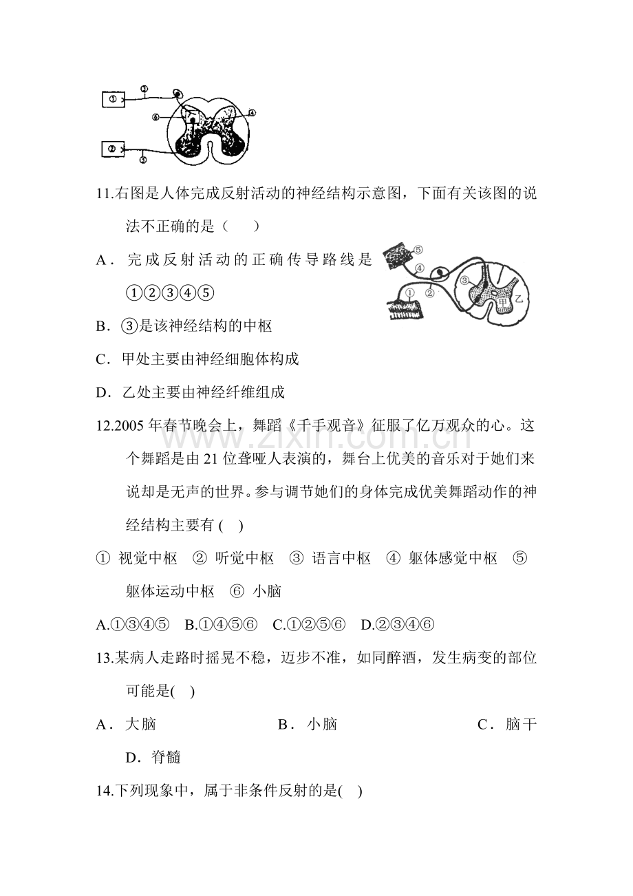 2015-2016学年七年级生物下册课时训练6.doc_第3页