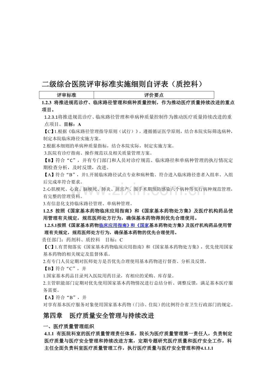 二级综合医院评审标准实施细则自评表.doc_第1页