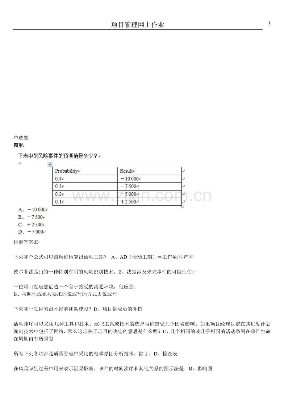 2013年春季项目管理(本)网上作业.doc_第1页