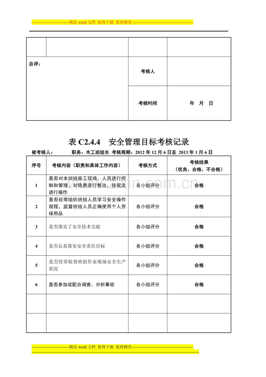 表C2.4.4--安全管理目标考核记录-2..doc_第3页