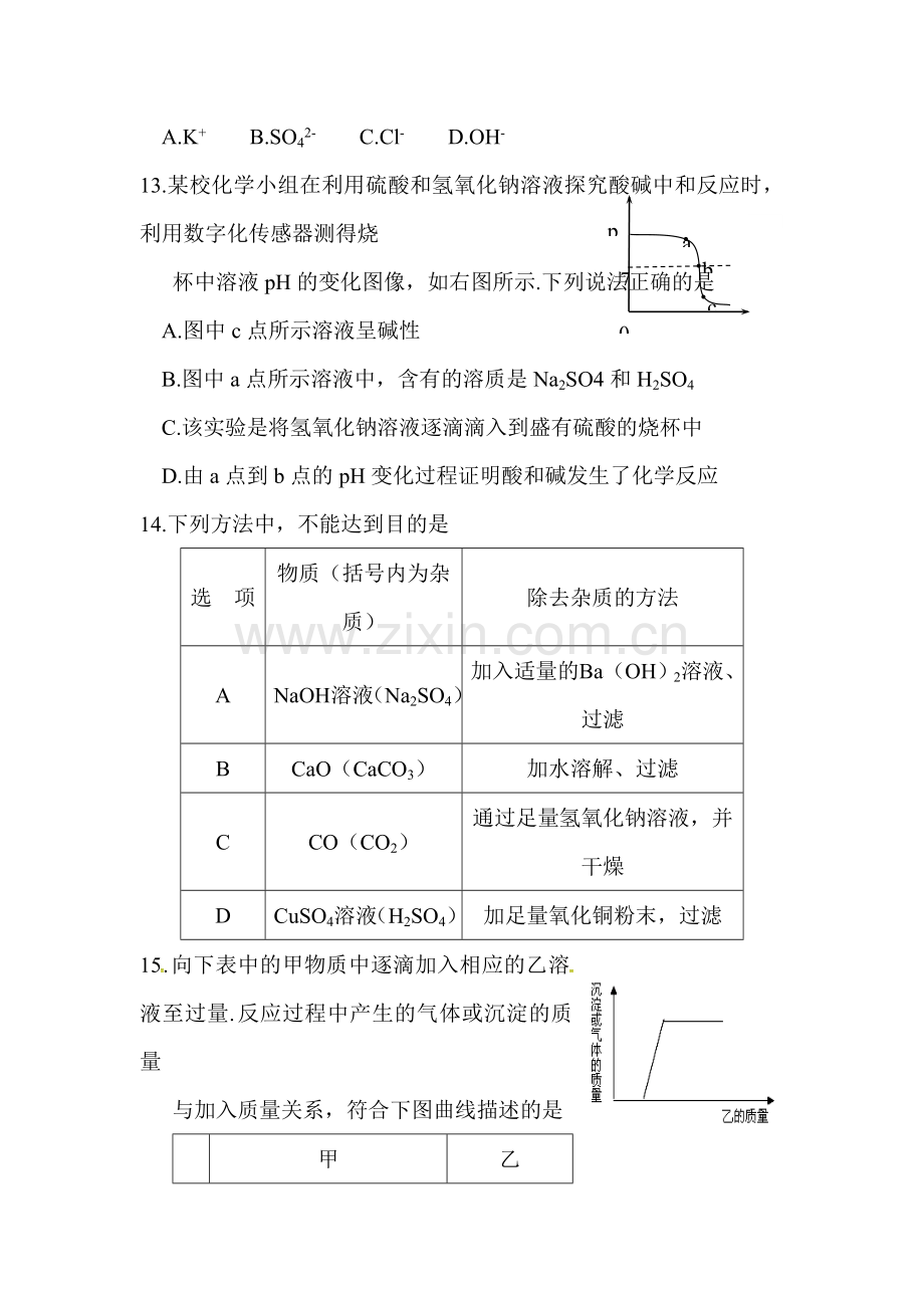 江苏省泰兴市2016届九年级化学下册第一次月考试题.doc_第3页