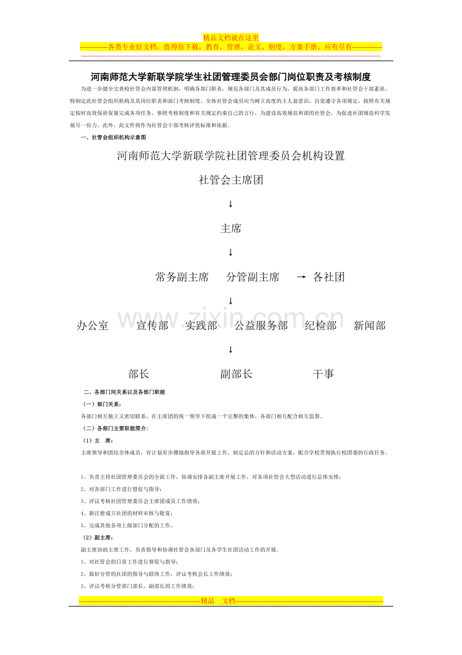 学生社团管理委员会部门岗位职责及考核制度(修订-).docx_第1页