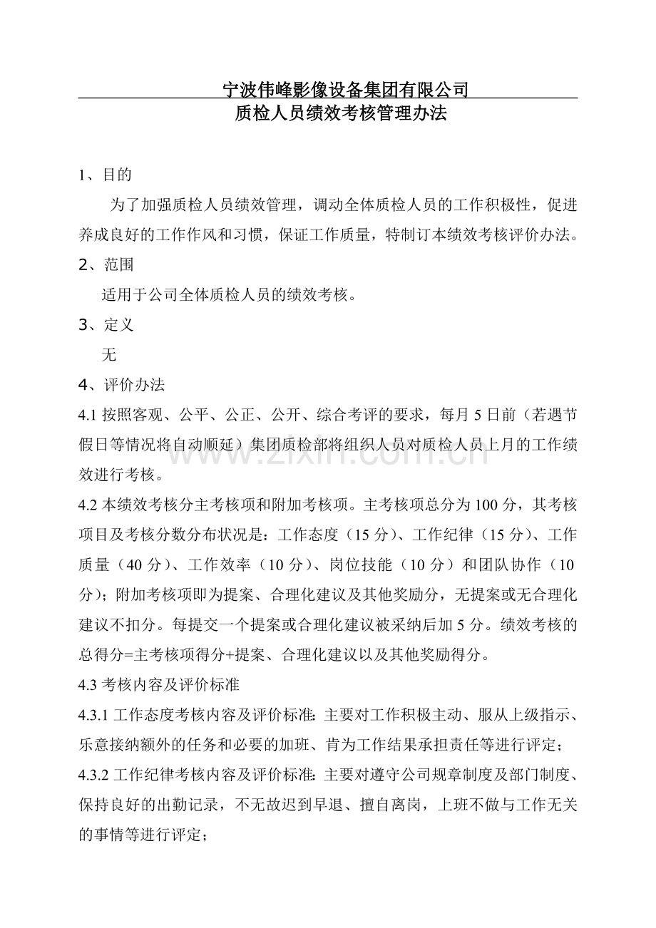 质检人员绩效考核管理办法..doc_第1页