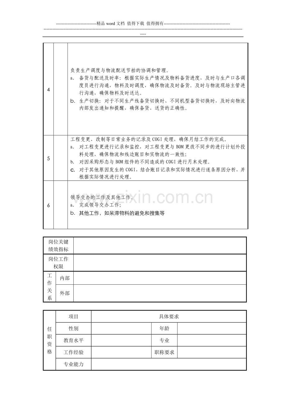 物流管理科长岗位说明书.doc_第3页