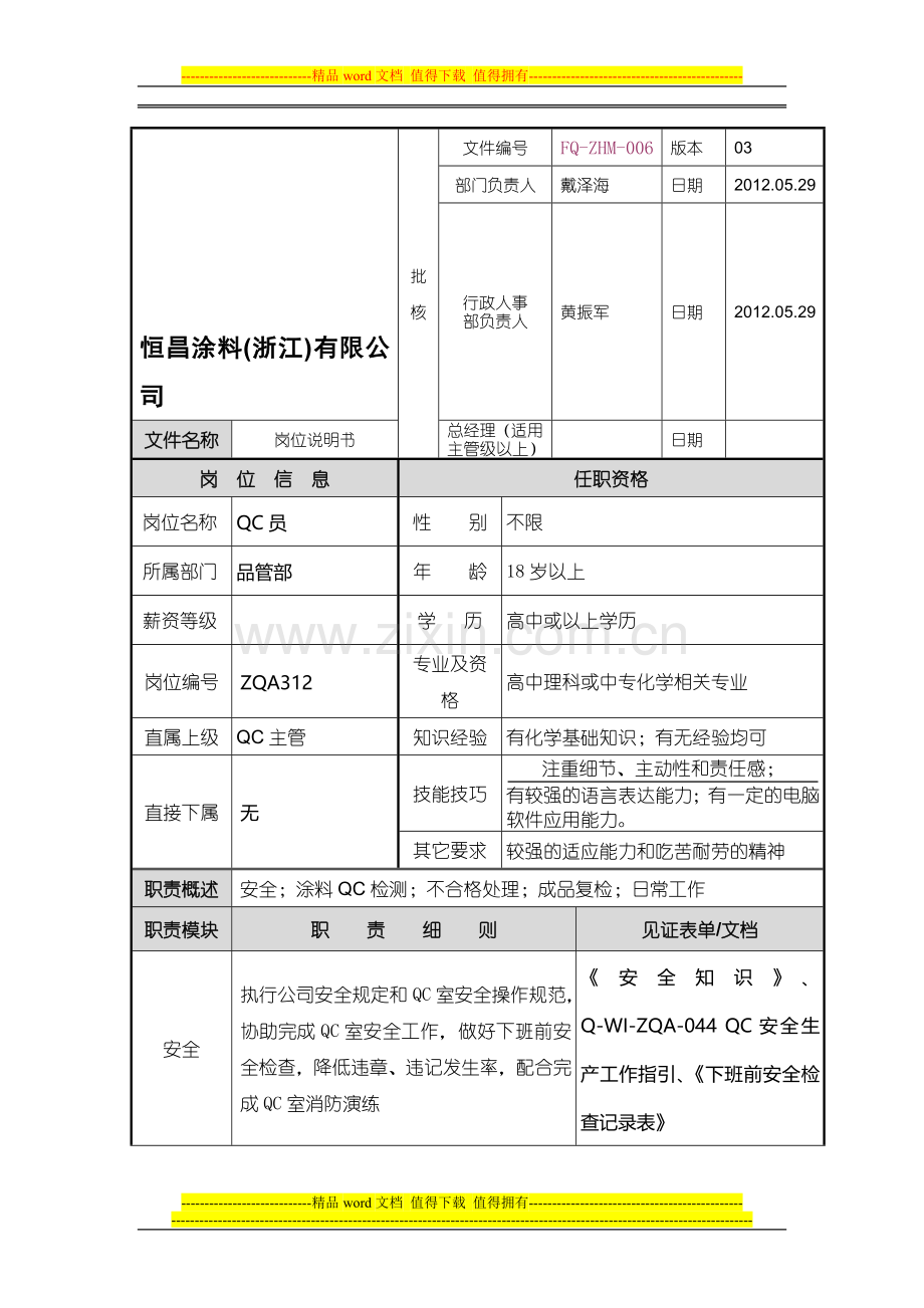 品管部QC员岗位说明书03.doc_第1页