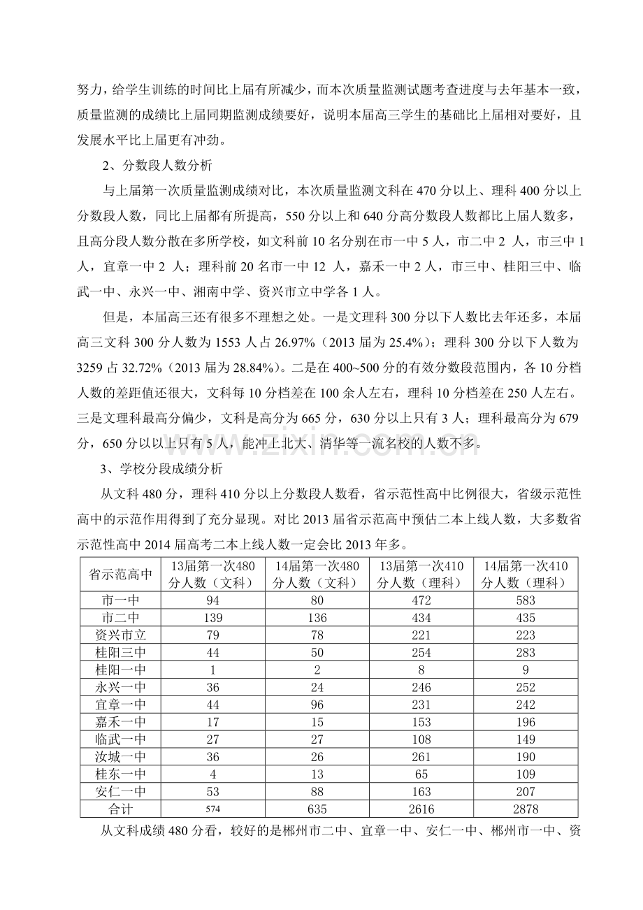 郴州市2014届高三第一次教学质量监测质量分析报告(总).doc_第3页