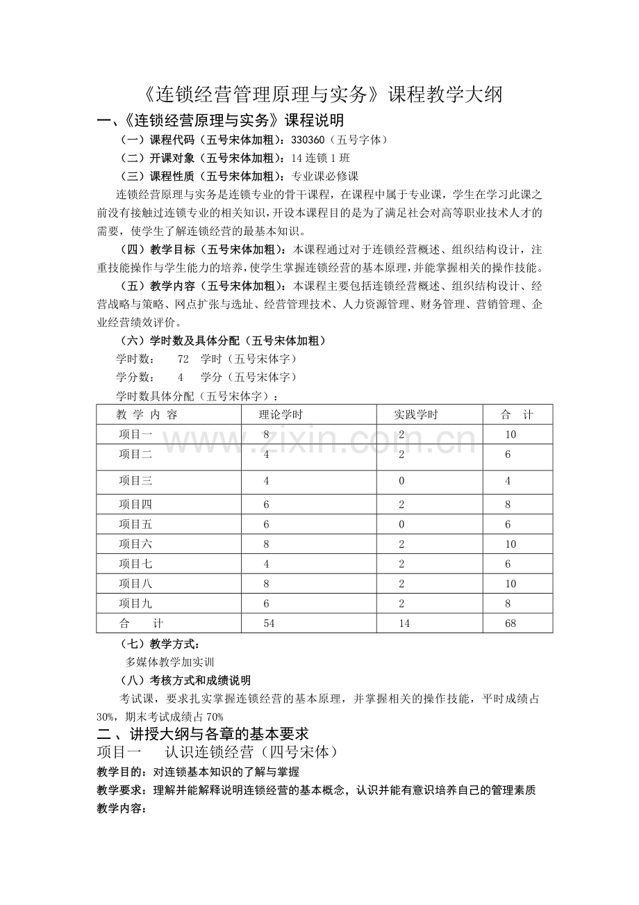 连锁经营管理原理与实务教学大纲.doc_第1页