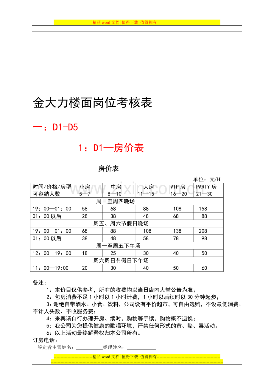 金大力楼面岗位考核表.doc_第1页