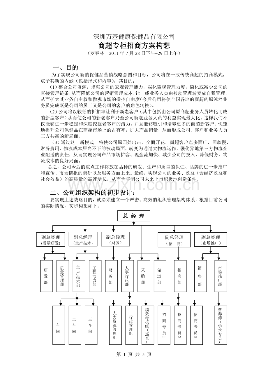 万基保健品商超专柜招商实施方案构想(罗春林2011年7月2.doc_第1页