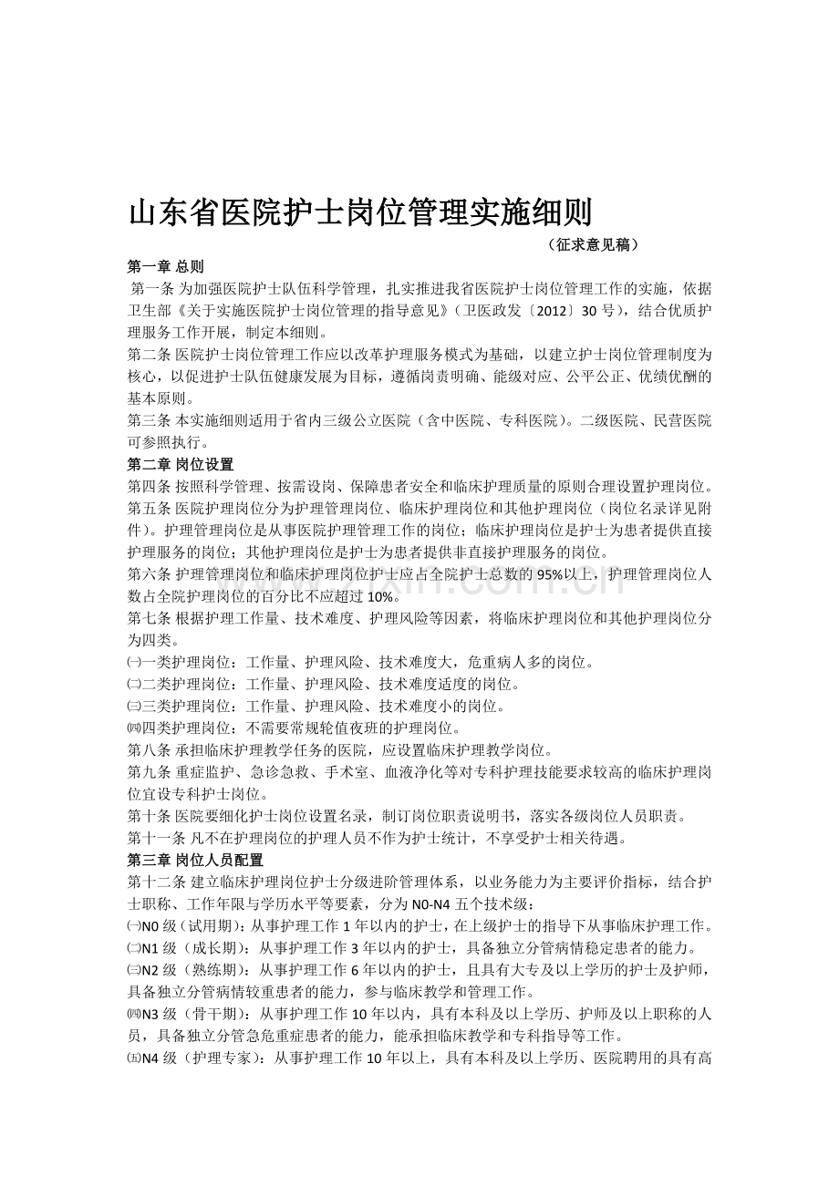 山东省医院护士岗位管理实施细则.doc_第1页