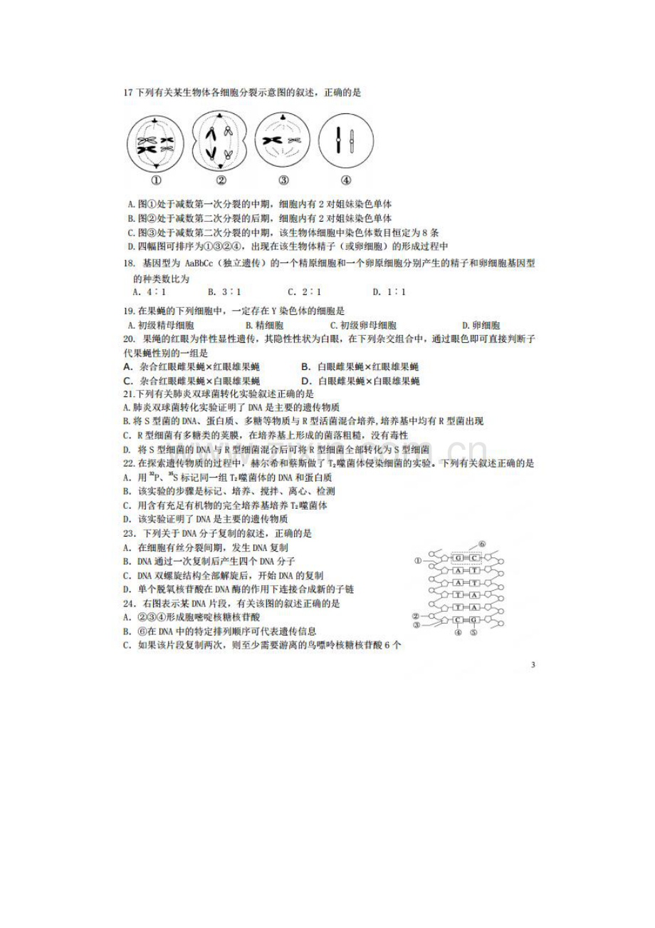 高一生物下册6月阶段性测试题.doc_第3页