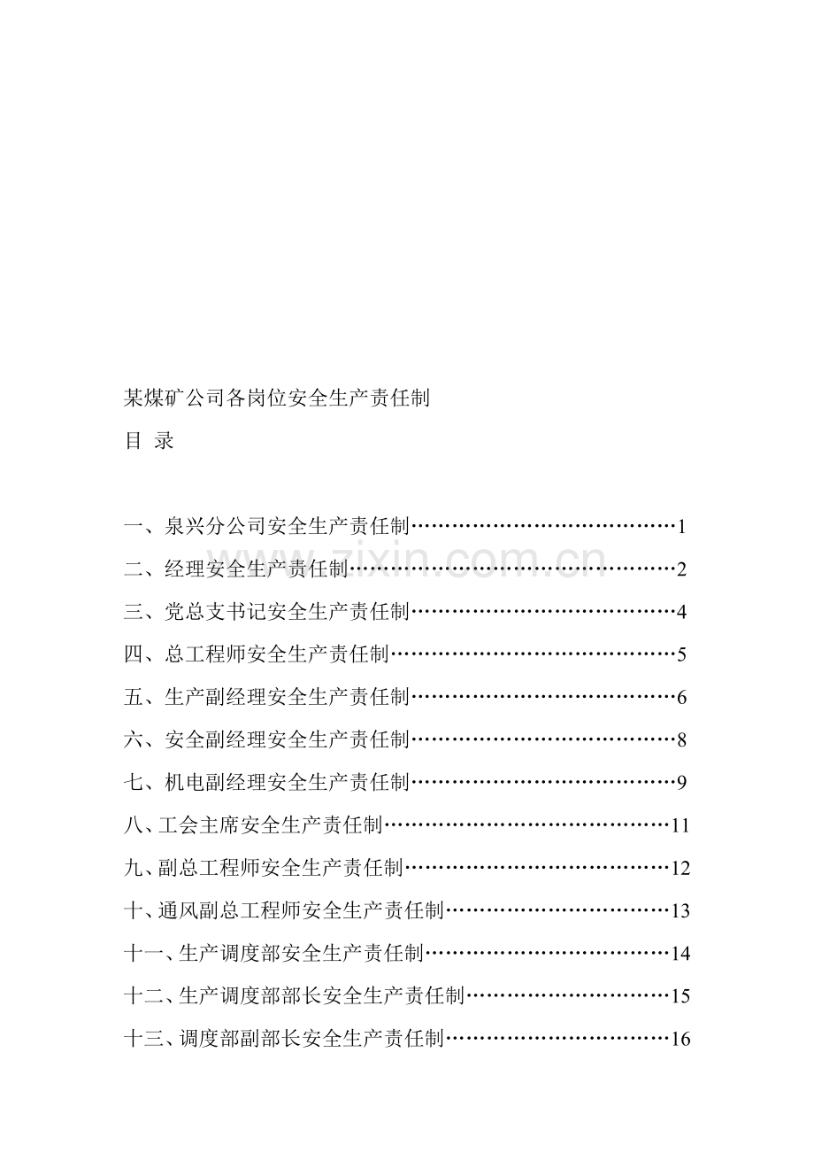 某煤矿公司各岗位安全生产责任制.doc_第1页