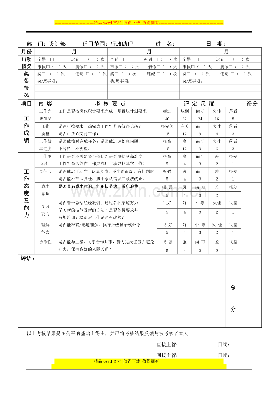 绩效考核表-设计部行政助理..doc_第1页