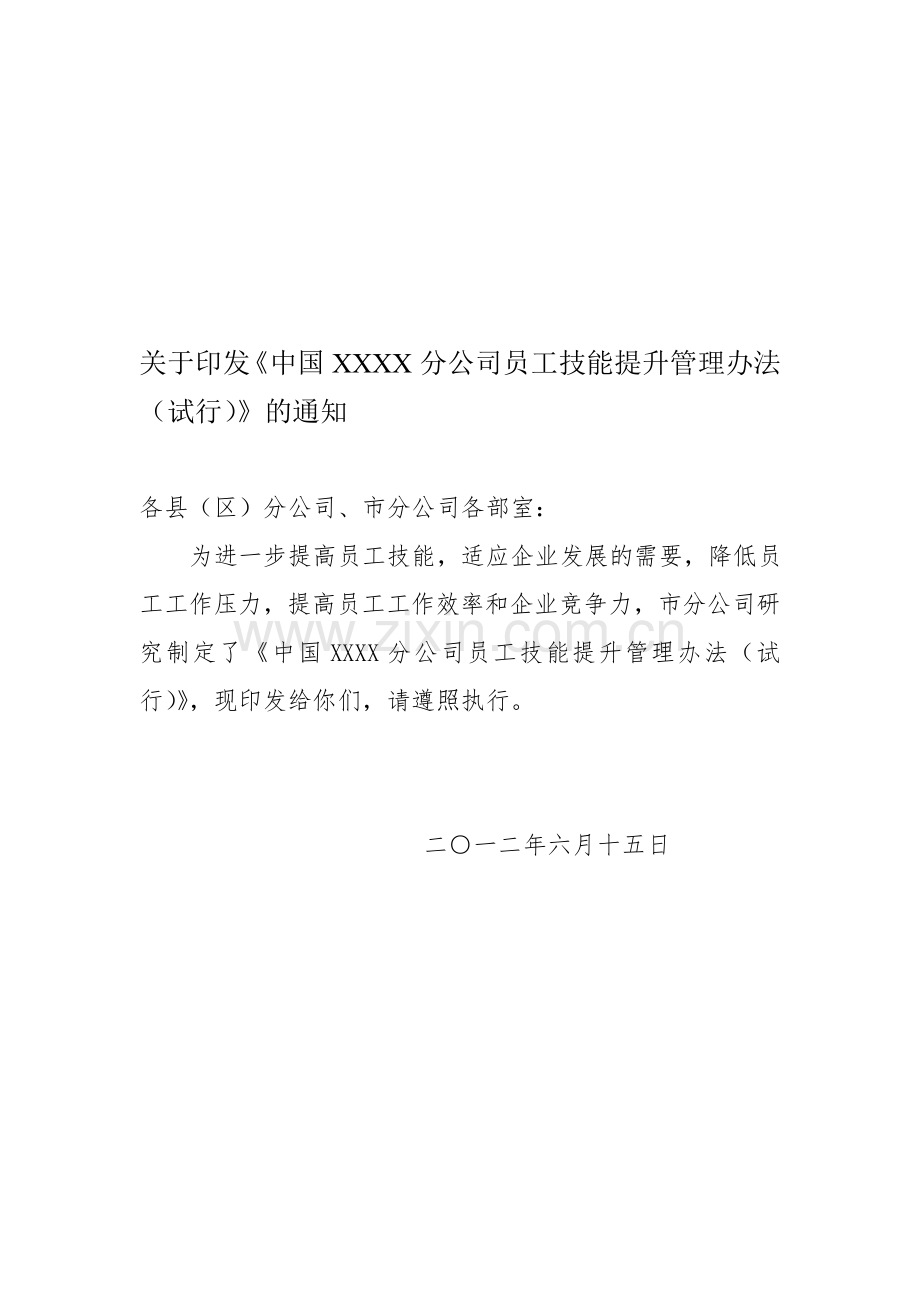 XX分公司员工技能提升管理办法.doc_第1页