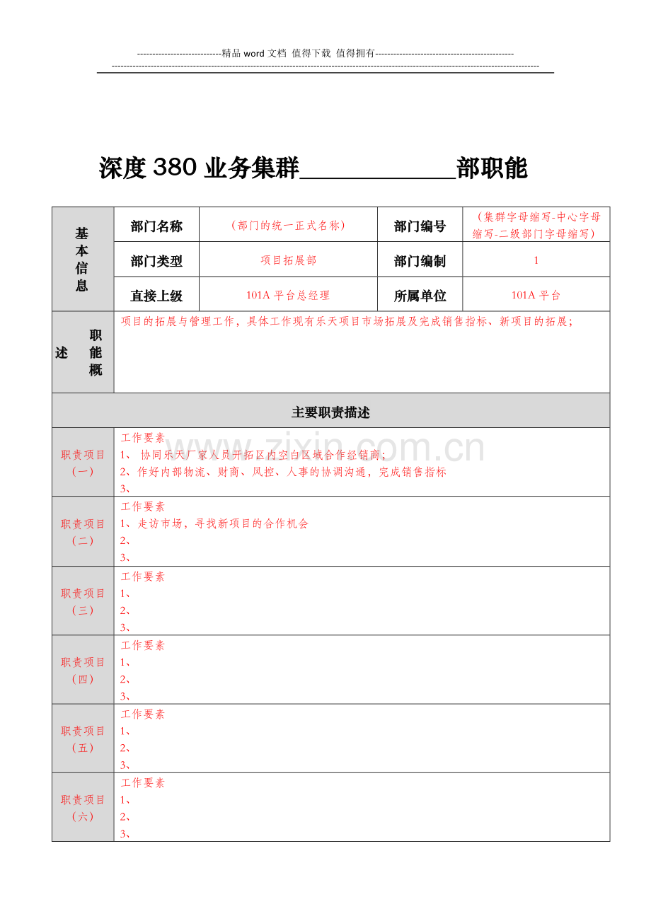 职能部门职责说明书模板.doc_第1页