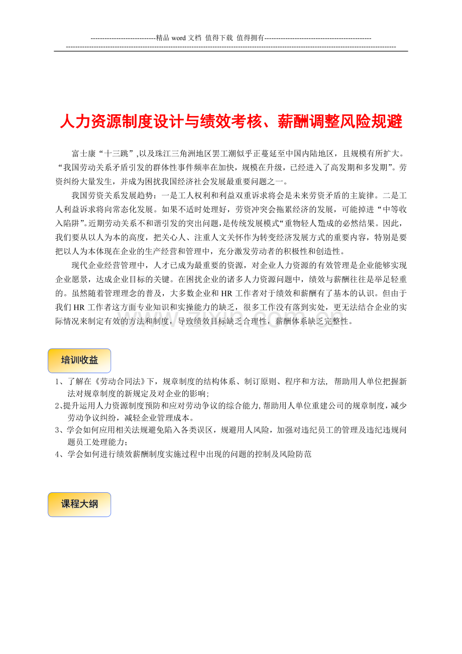 人力资源制度设计与绩效考核、薪酬调整风险规避..doc_第1页