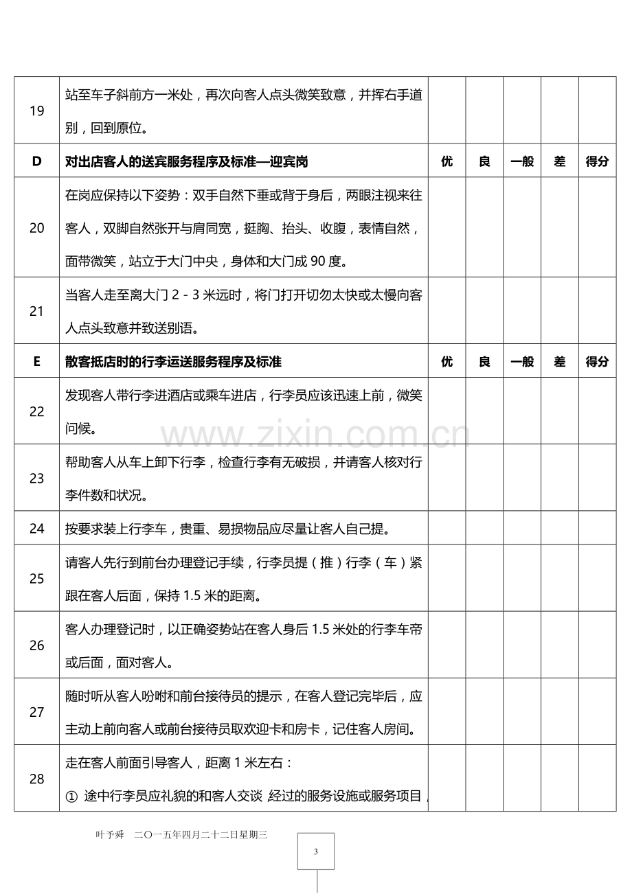 酒店管理人资--酒店质检——礼宾员的工作标准2015.docx_第3页