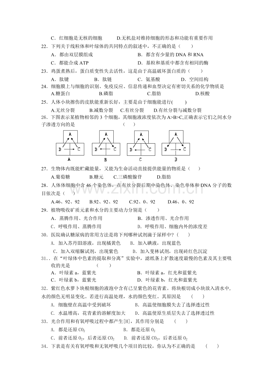 高二第一学期期中考试生物试卷.doc_第3页