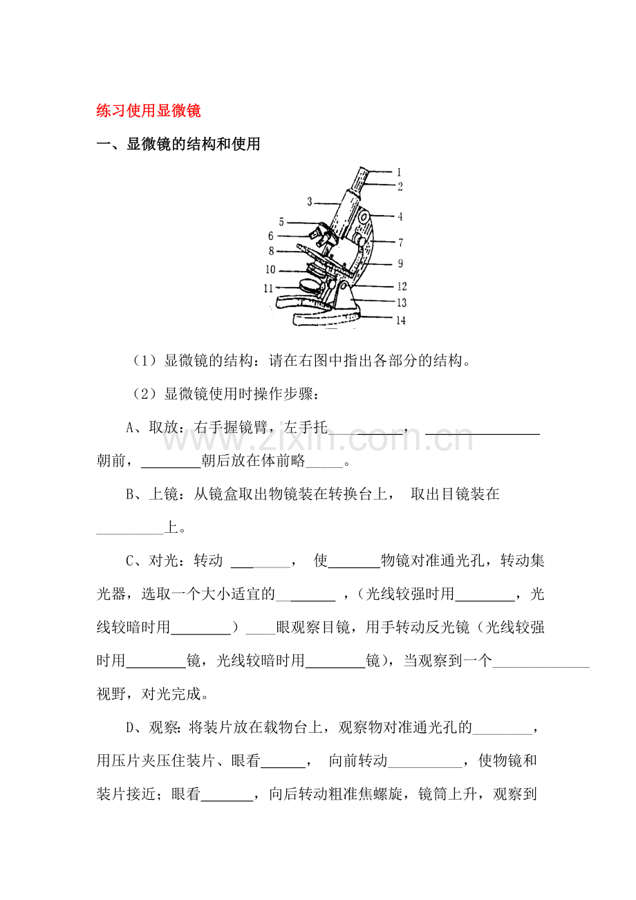 练习使用显微镜练习题4.doc_第1页