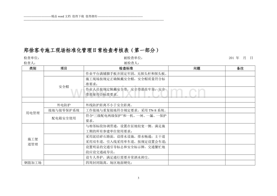 2013-5-2-郑徐客专施工现场标准化管理实施办法日常检查考核表(第一部分)2..doc_第3页