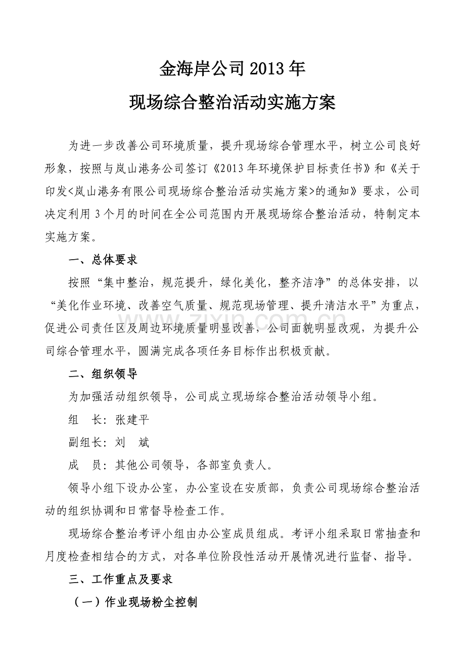 某某公司现场综合治理实施方案.doc_第1页