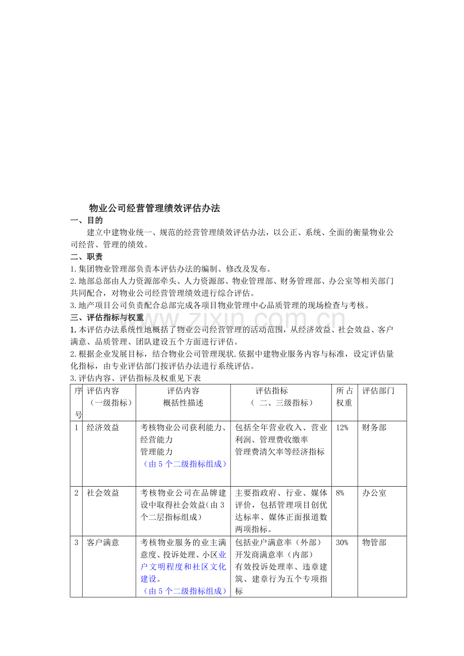 物业公司经营管理绩效评估办法.doc_第1页