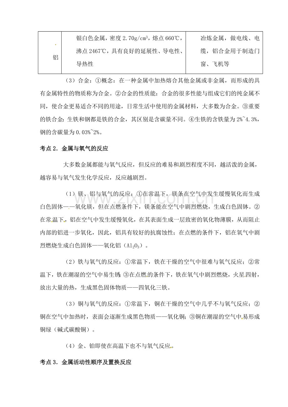 中考化学第一轮复习考点分析：常见金属材料及其化学性质和应用.doc_第2页