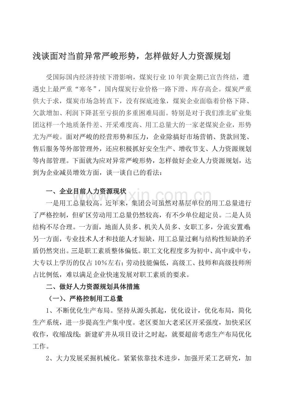 浅谈面对当前异常严峻形势-怎样做好人力资源规划.doc_第1页