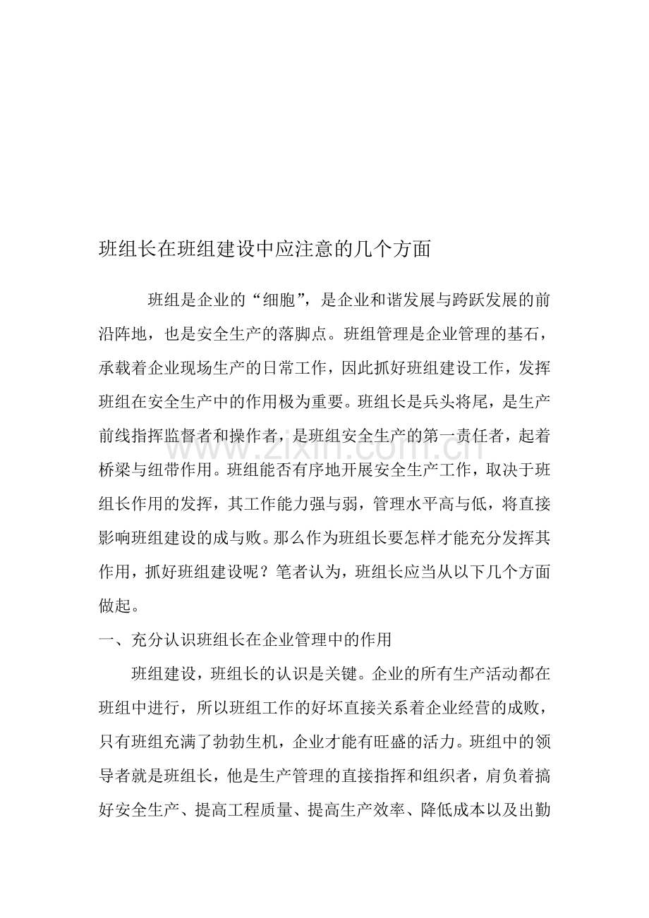 班组长在班组建设中应注意的几个方面.doc_第1页