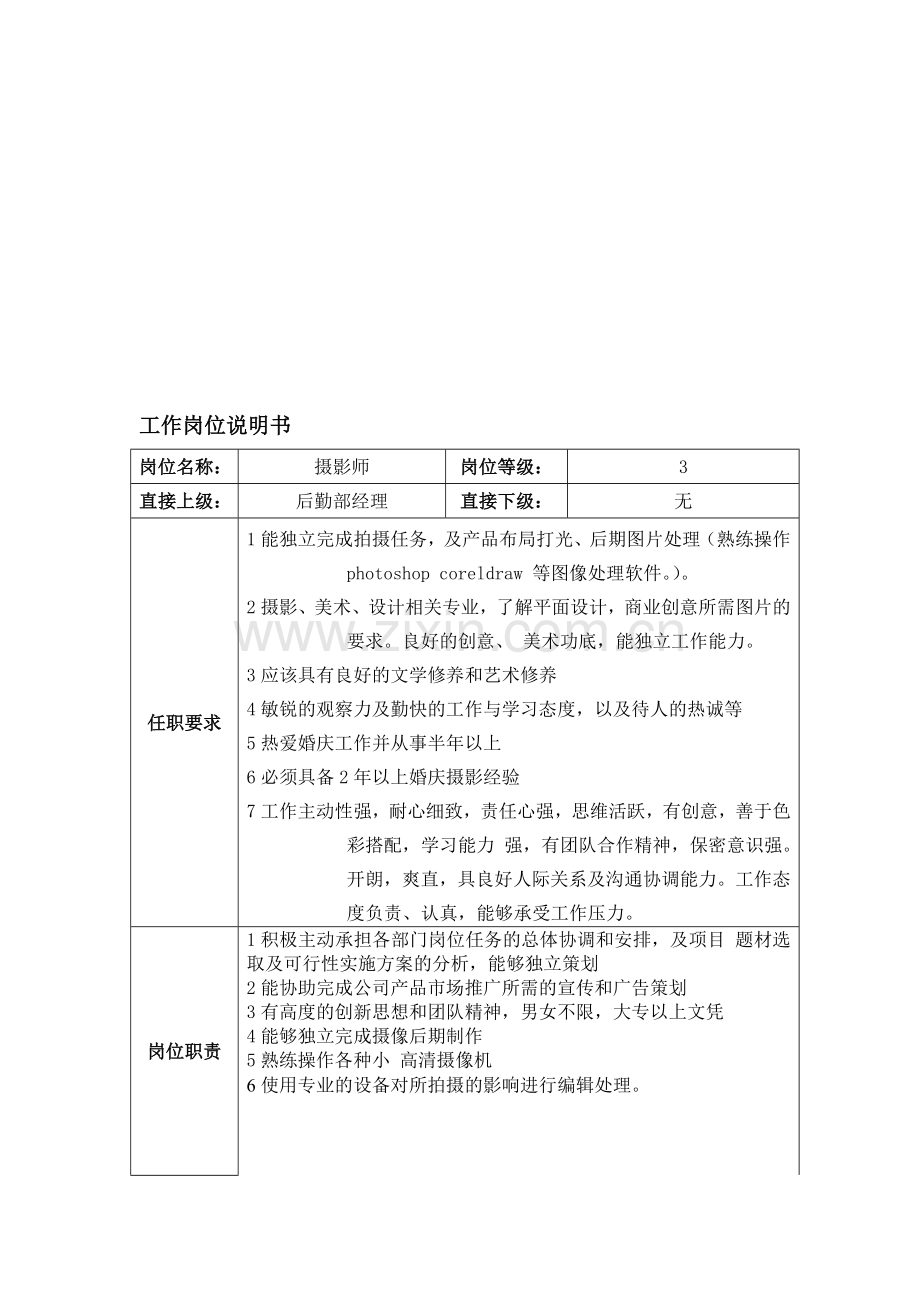 摄影师工作岗位说明书.doc_第1页