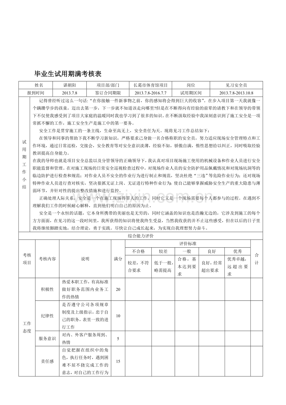 毕业生试用期满考核表新..doc_第1页