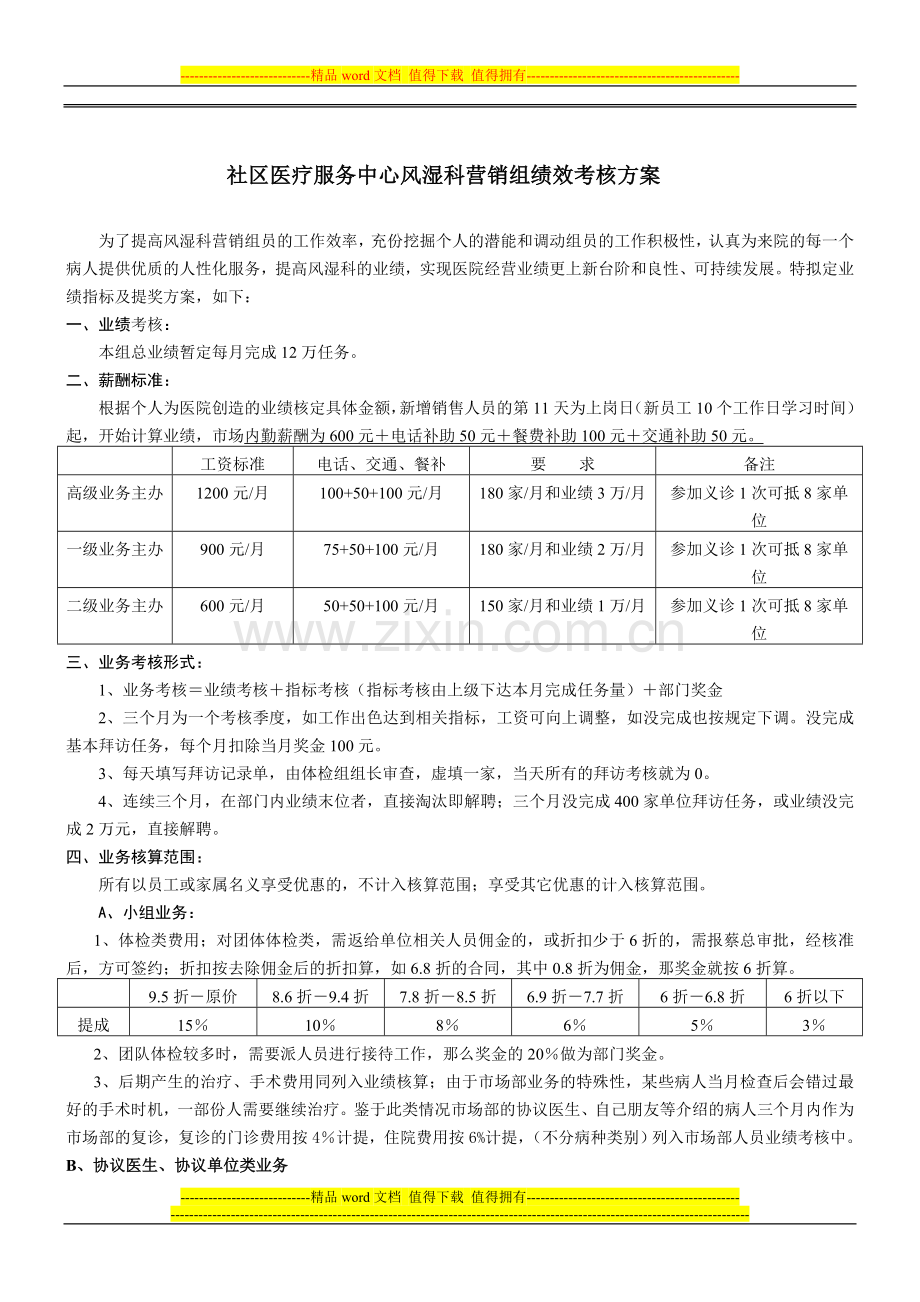 市场部体检组绩效考核方案..doc_第1页