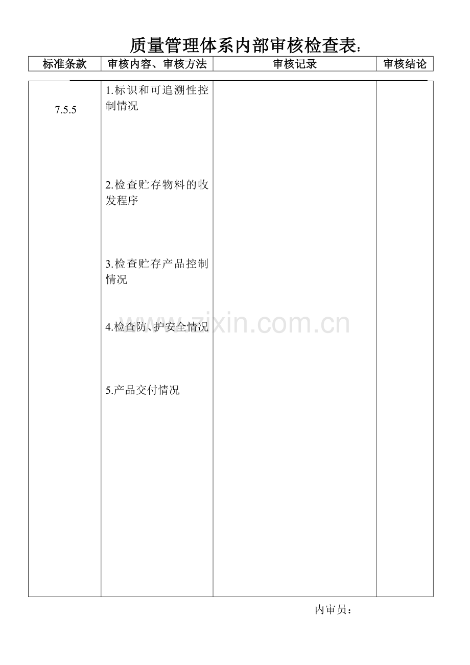 质量管理体系内部审核检查表(仓库).doc_第1页