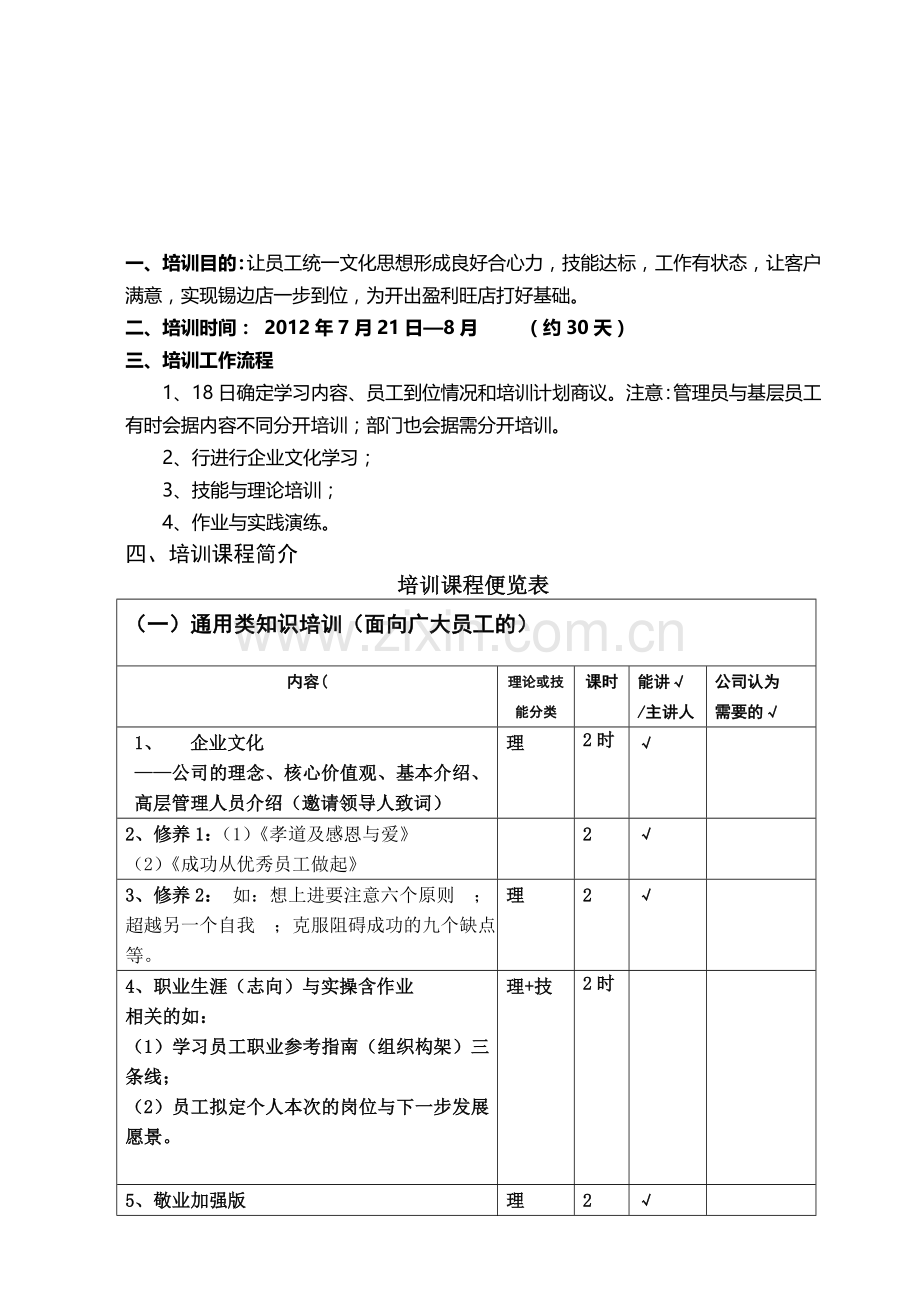 餐饮饭店开业前培训计划参考-2012.doc_第3页