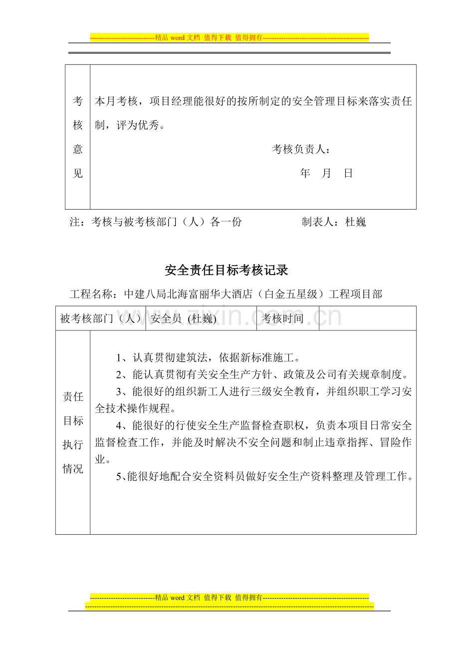 安全责任目标考核记录(北海富丽华)..doc_第2页