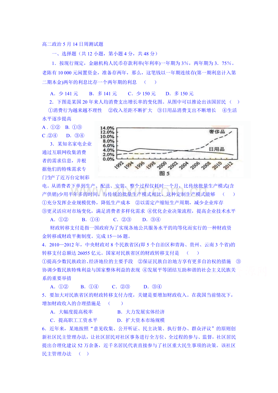 高二政治下册周测试题1.doc_第1页