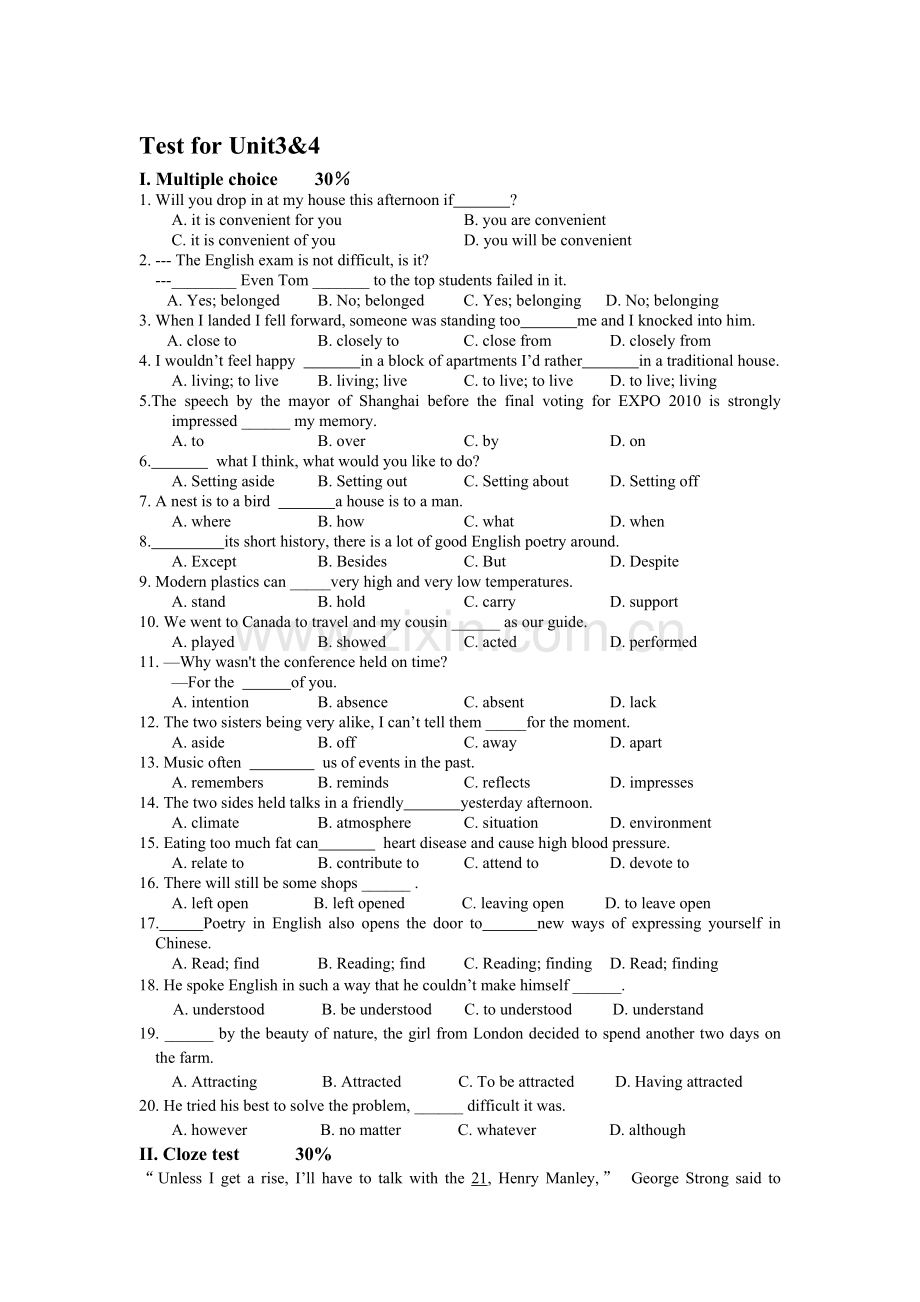 高二上学期英语Unit3.doc_第1页