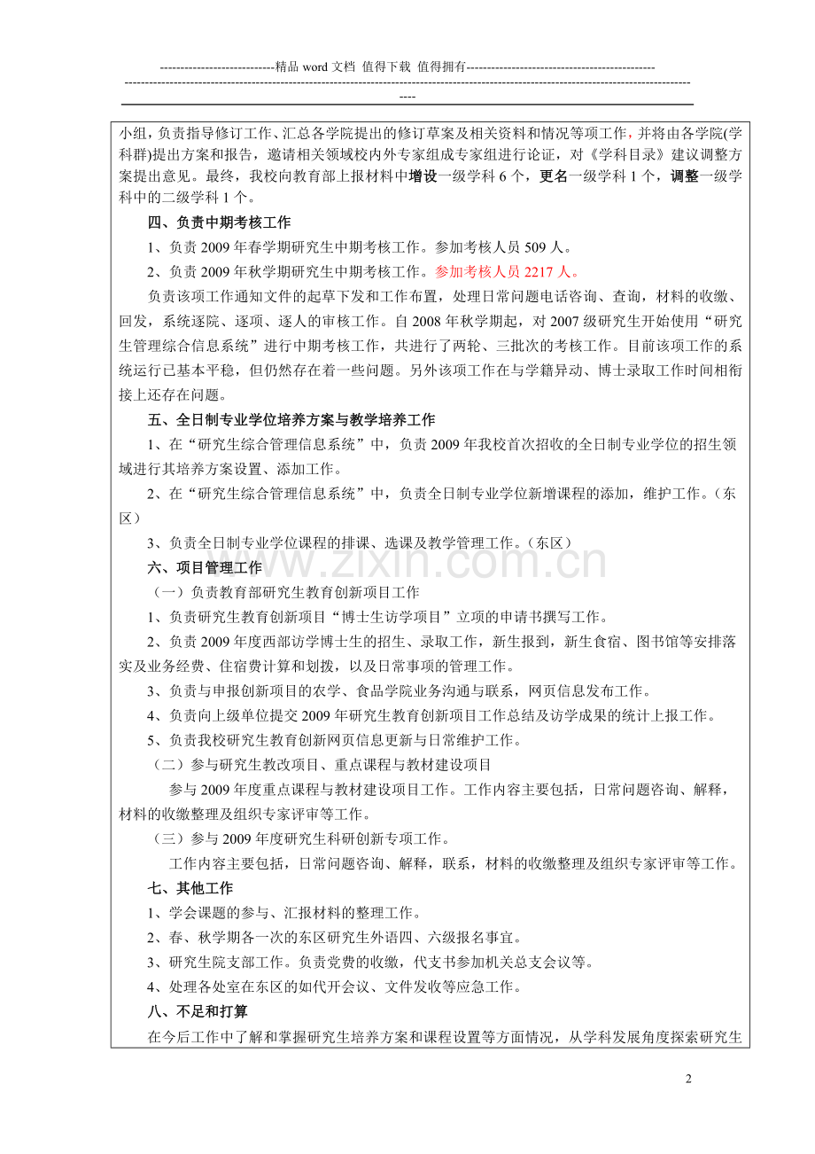 中国农业大学2009年度党政管理人员考核表..doc_第2页