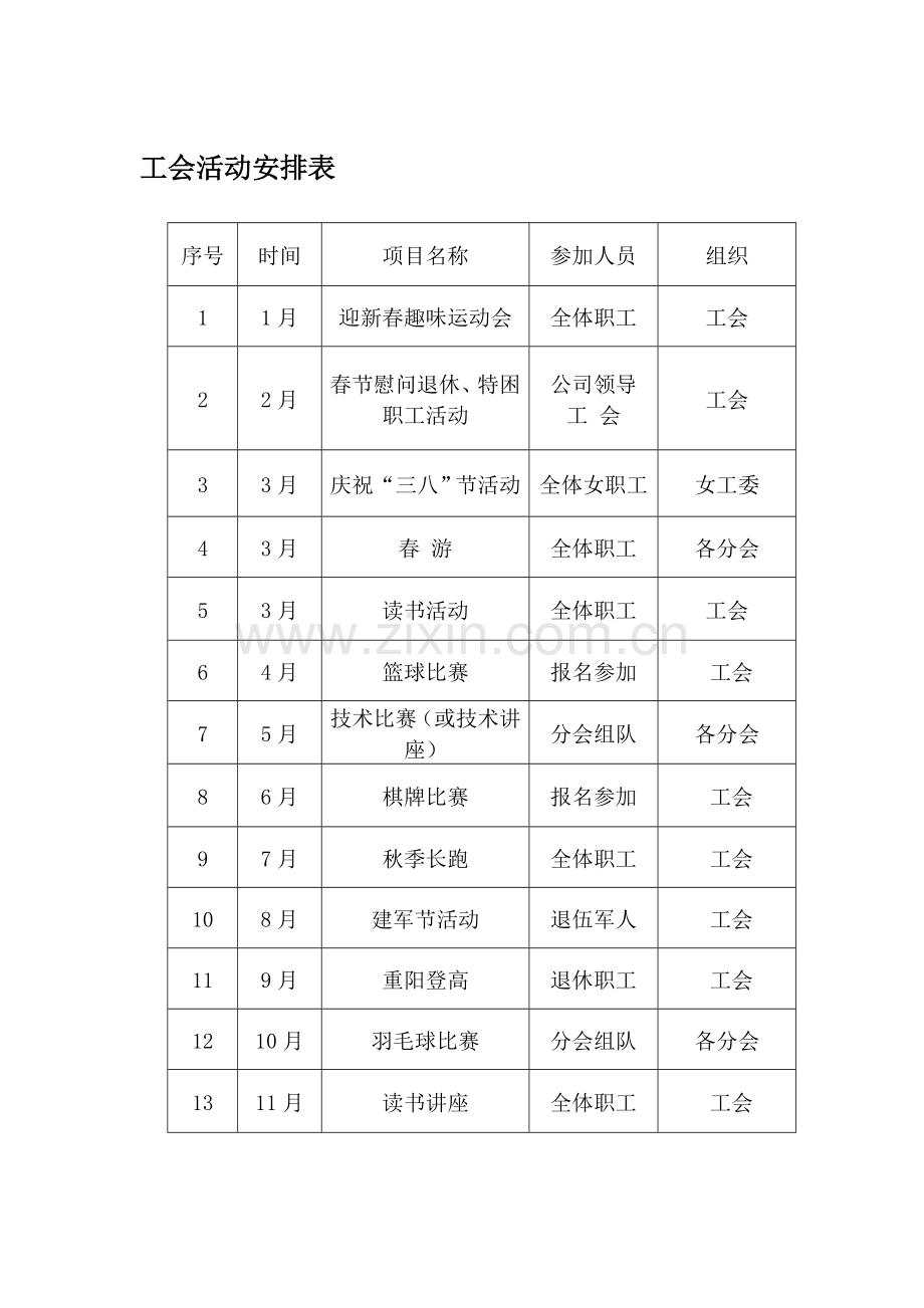 工会活动安排表.doc_第1页