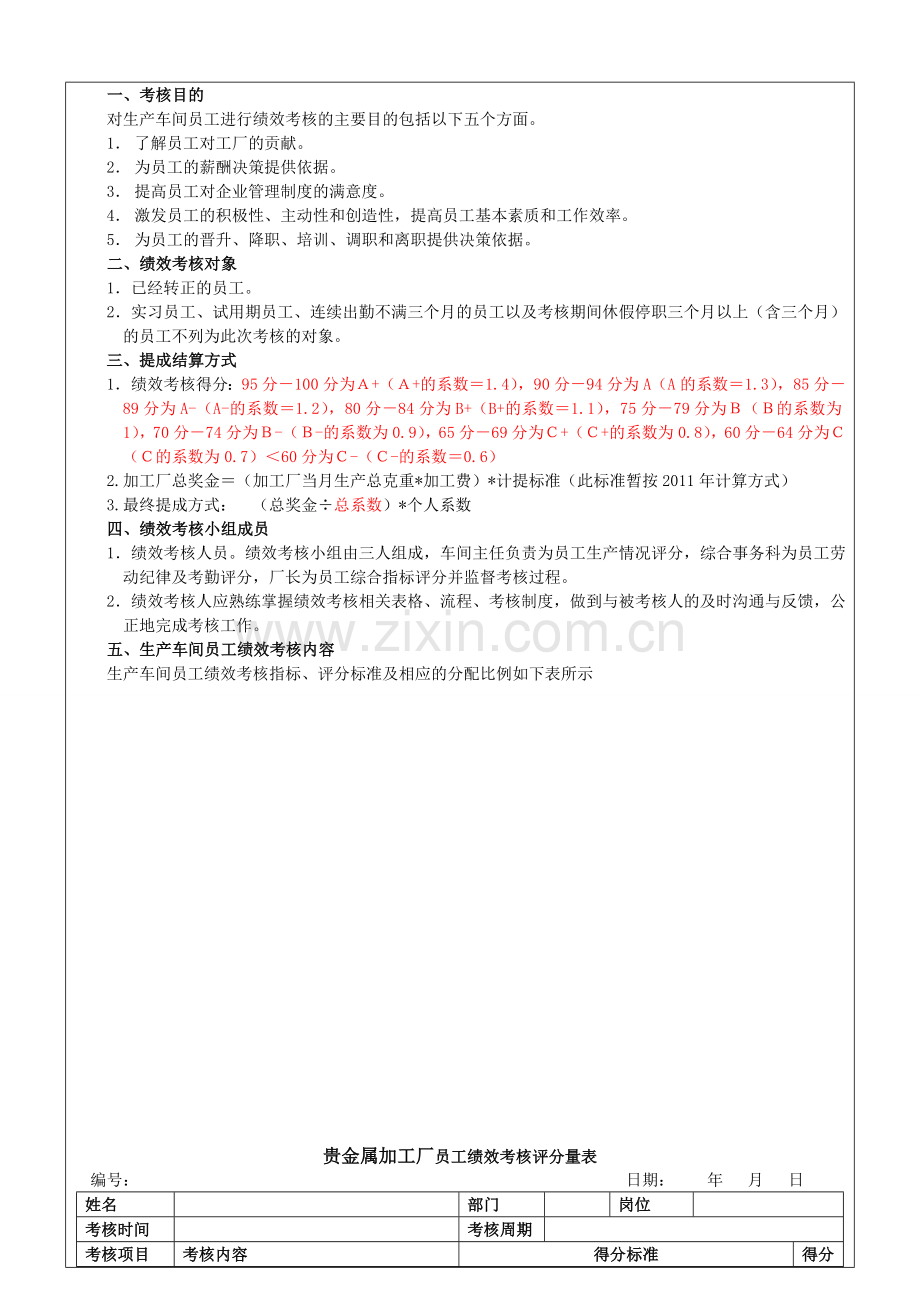 贵金属加工厂员工绩效考核提成奖金方案2012年.doc_第2页