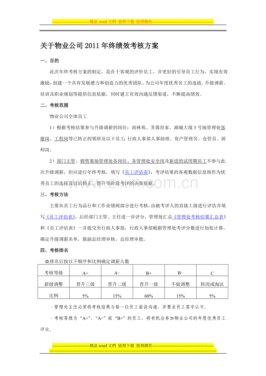 基层员工2011年物业公司年终绩效考核方案(可删除)..doc_第1页