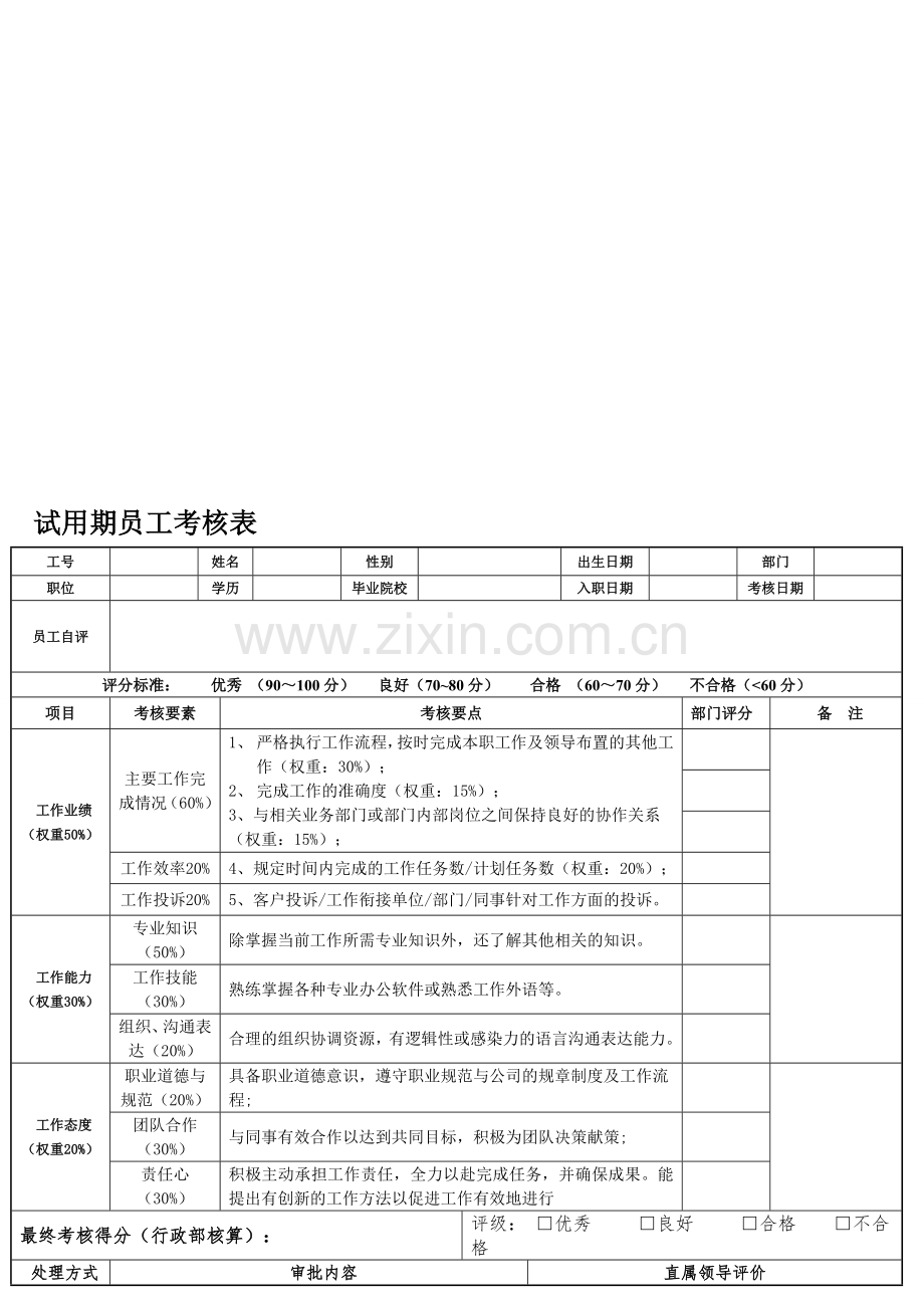 试用期考核指标表..doc_第1页