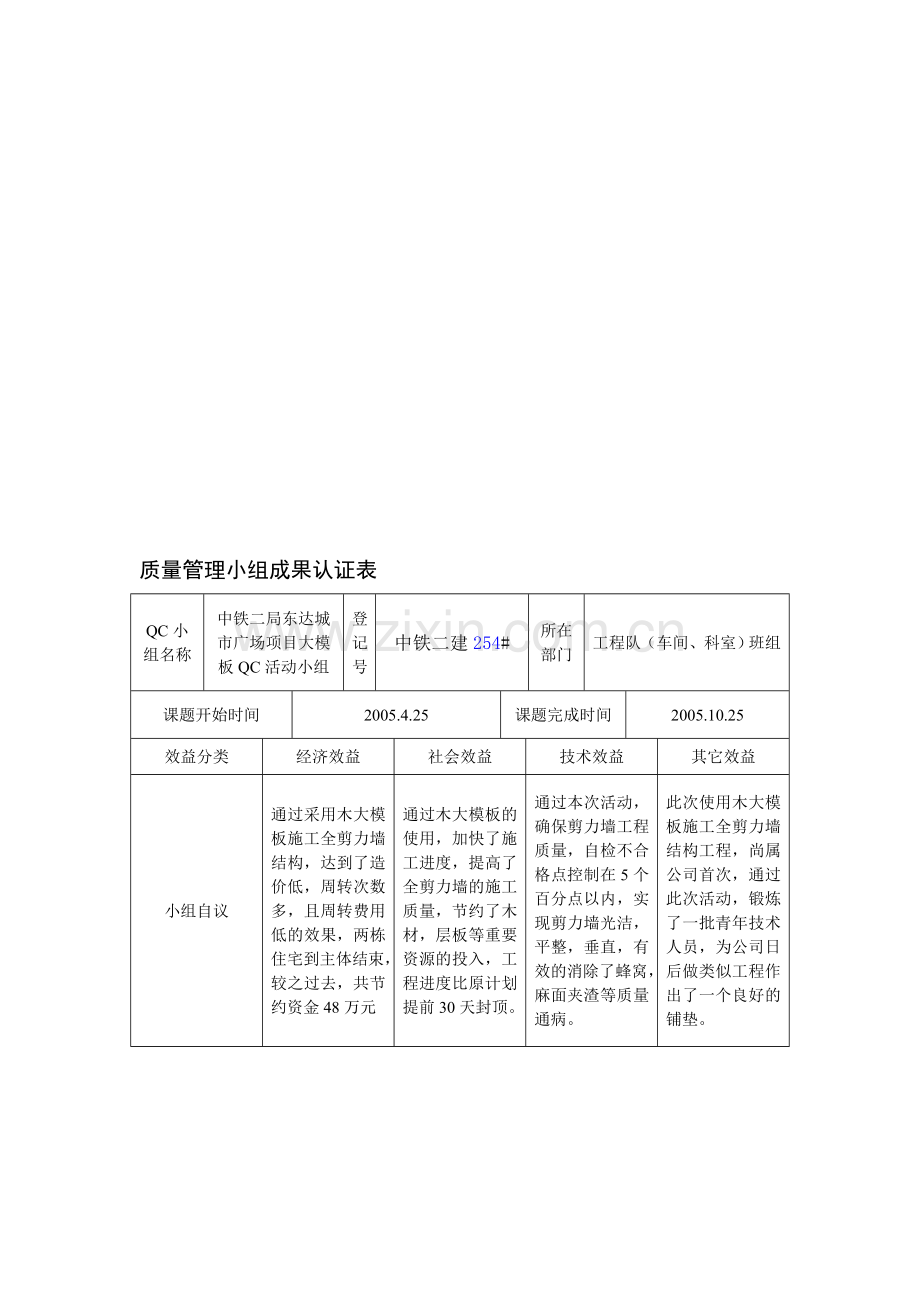 质量管理小组成果认证表.doc_第1页