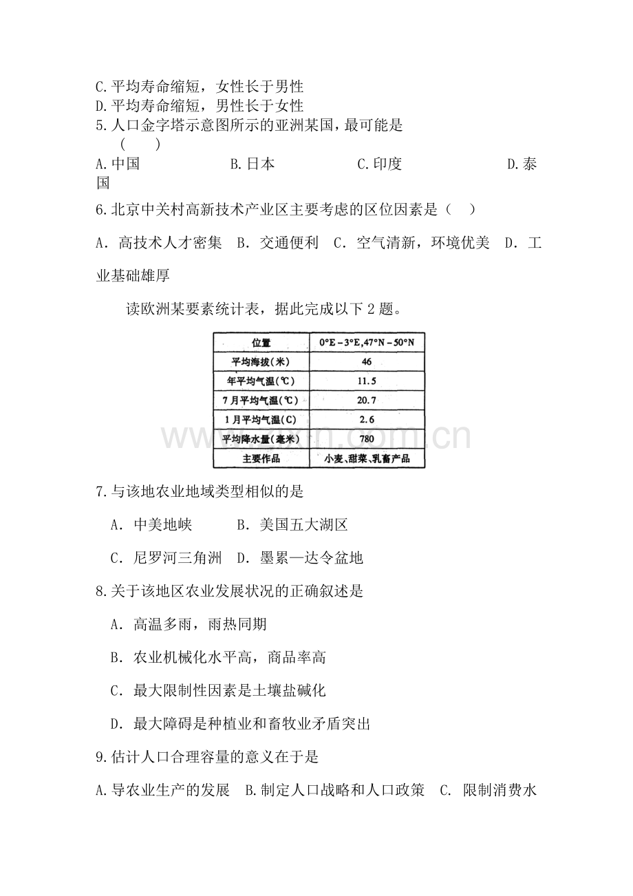 高一地理上册月考综合练习题17.doc_第2页