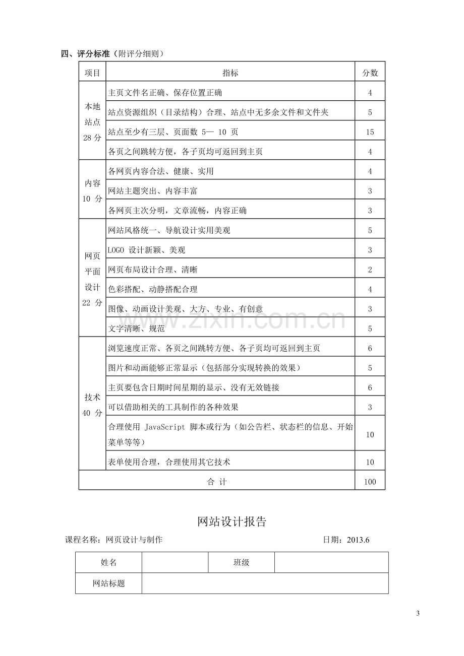 2013网页设计与制作课程考核方案及标准.doc_第3页