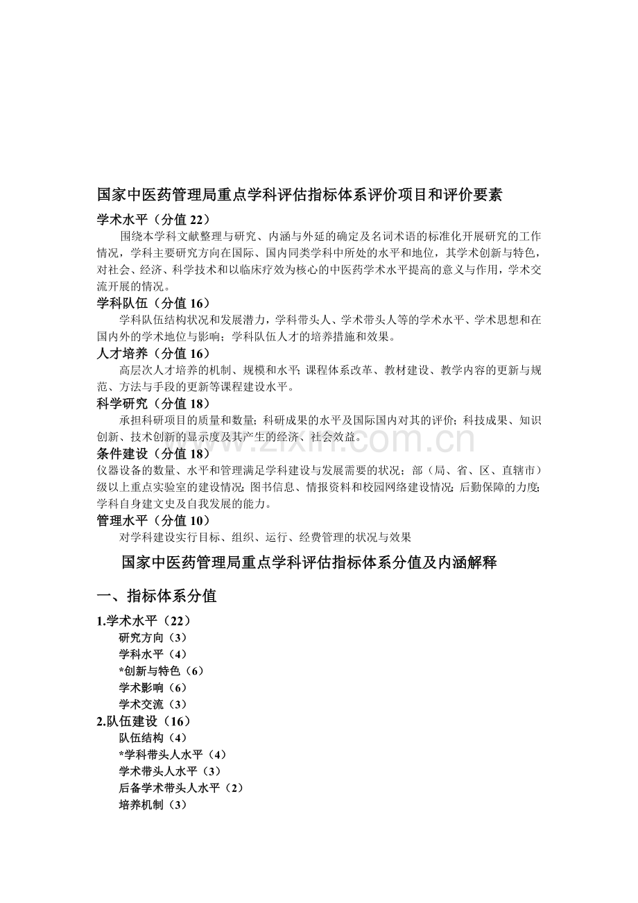 国家中医药管理局重点学科评估指标体系评价项目和评价....doc_第1页